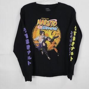 Naruto Shippuden Shirt Mens Large Black Long Sleeve Anime Sasuke Graphic Tee‎
